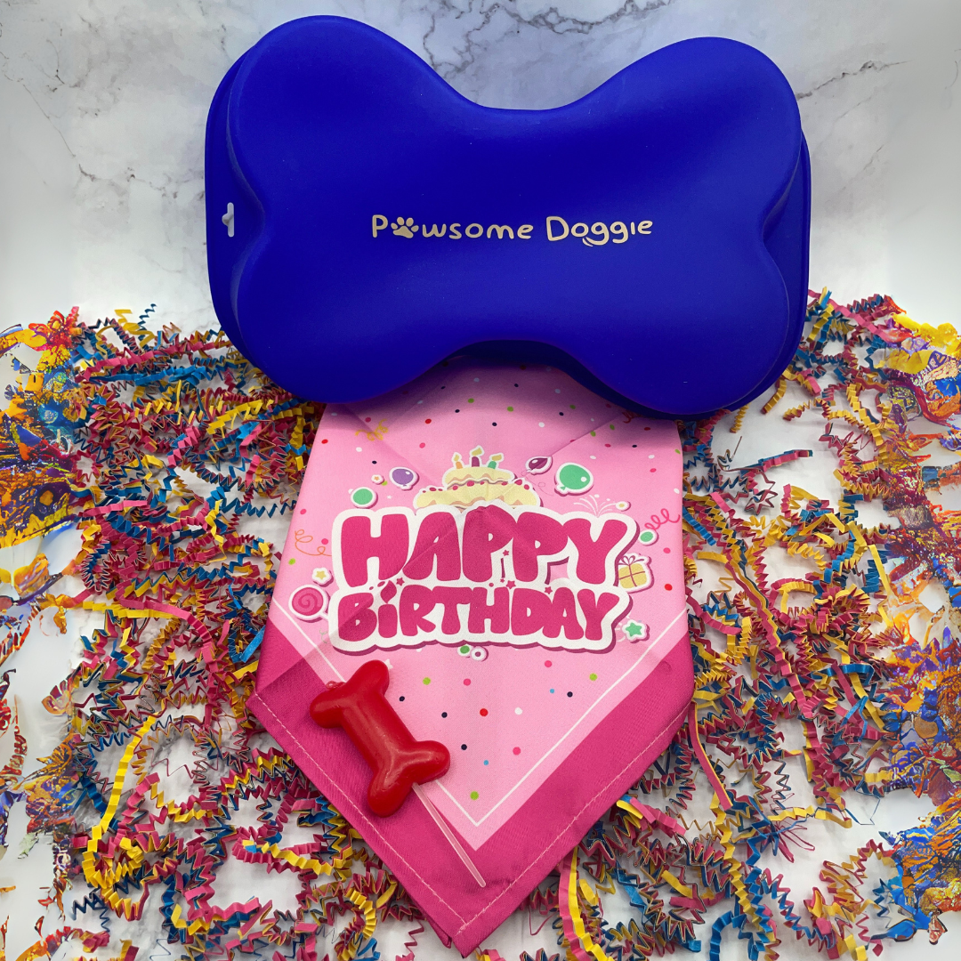 Dog Bone Birthday Cake Pan with Bandana and Bone Candle