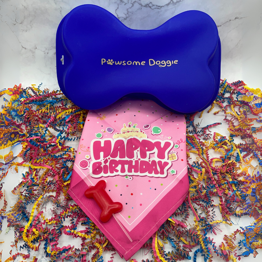 Dog Bone Birthday Cake Pan with Bandana and Bone Candle
